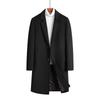 Men's Mid-Length Wool Overcoat with Cotton Padding and Suit Collar - Casual Plus Size