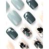 24pcs Square Fake Nails With Fresh Elegant Dark Green Leaf Gold Foil Morandi Style Design Press On Nails Nail Art Supplies