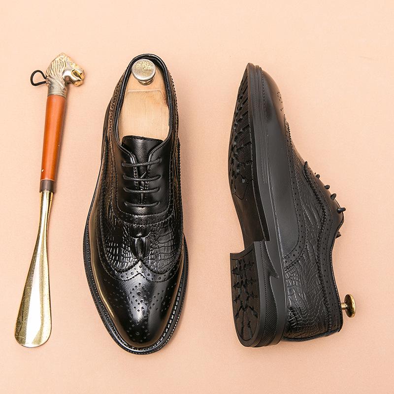 Men s Formal Korean-Style Crocodile Pattern Brogue Leather Oxford Shoes 39