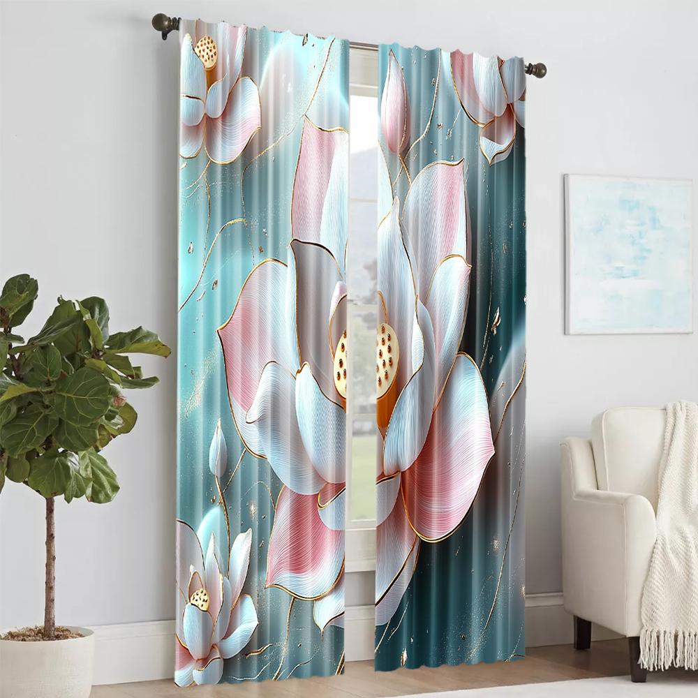 2 pcs   versatile polyester transparent curtains for home decoration Charming Floral for use in bedrooms and living rooms