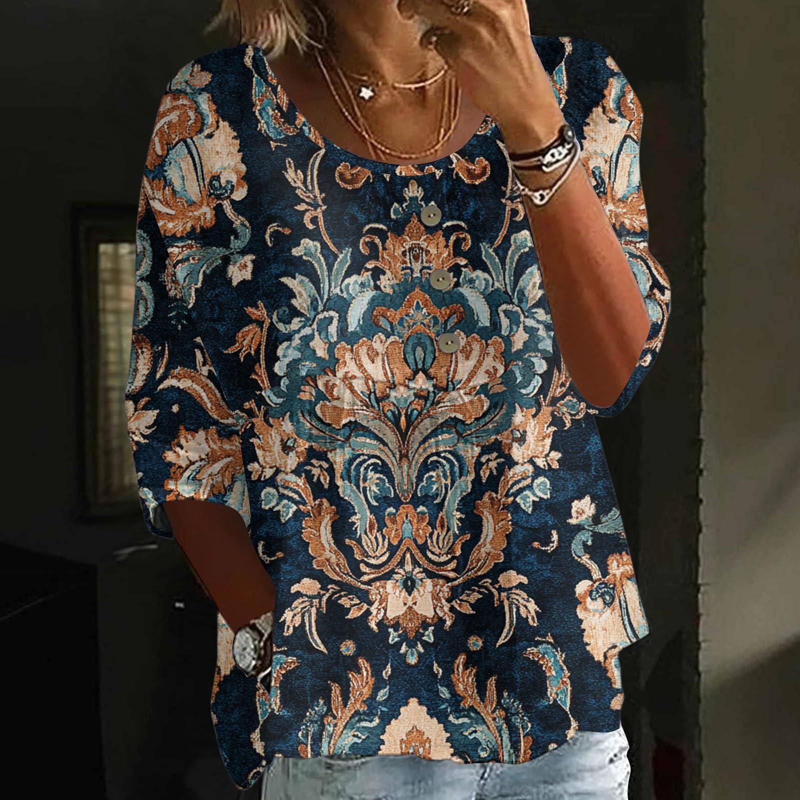 

Linen Shirts For Women 3/4 Sleeve Button Down V Neck Summer Tops Dressy Casual Cute Shirts L Темно-синій