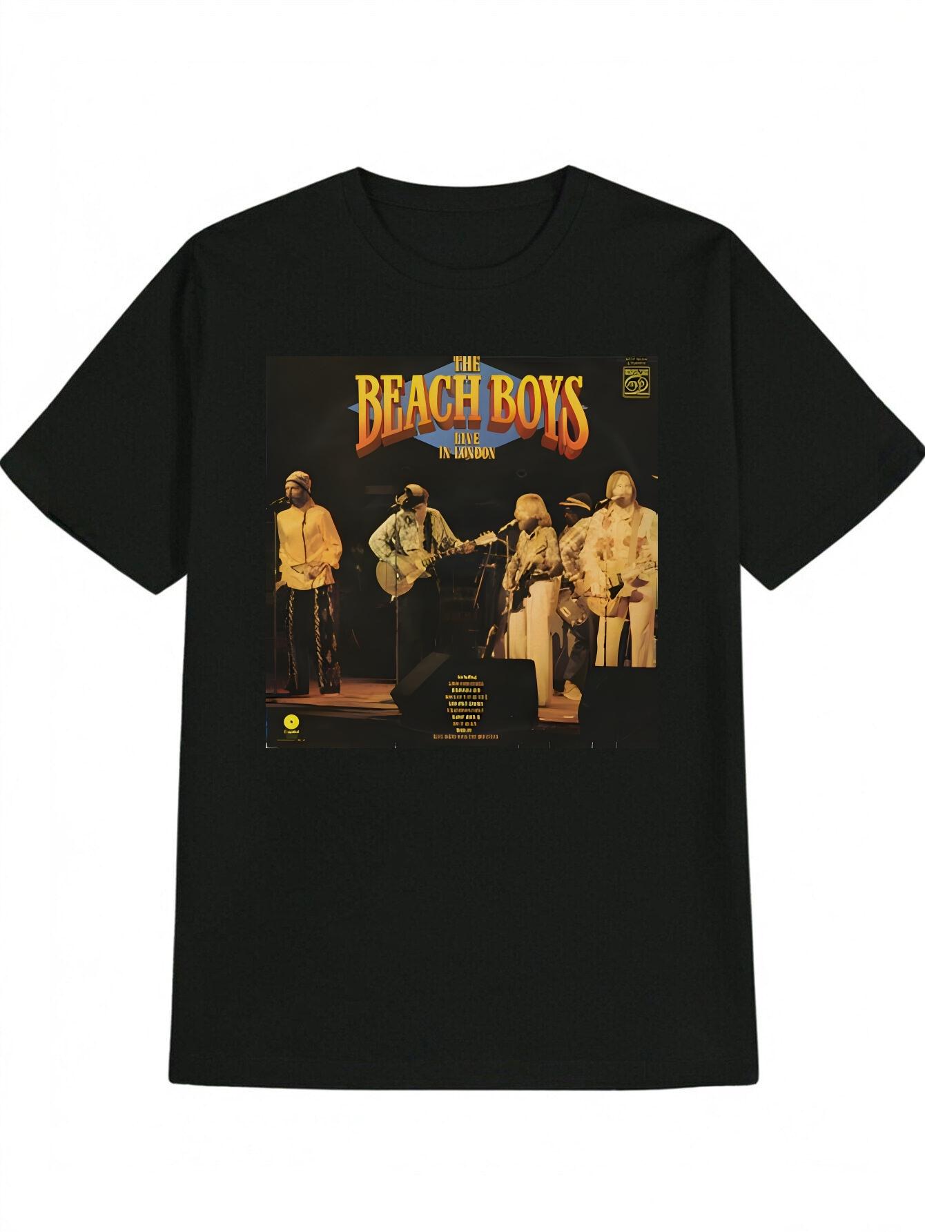 

Casual Round Neck T-shirt with The Beach Band in London Graphic Print - Orange & Blue Color Scheme M