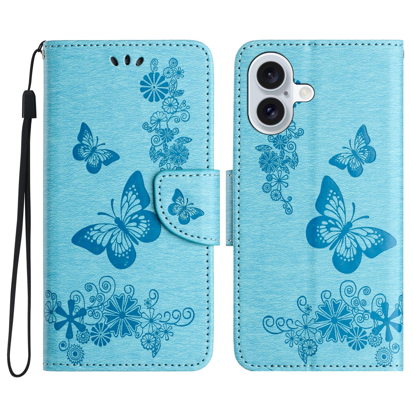 For iPhone 16 Plus Case Butterflies Flower Leather Wallet Flip Phone Cover E