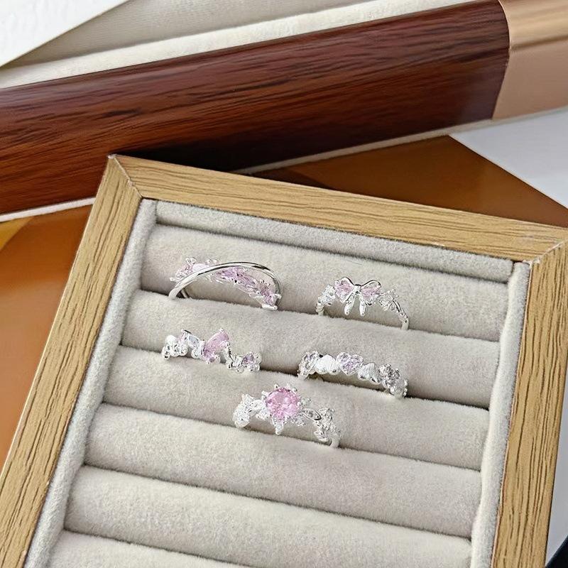 Colored Treasure Zircon Bow Row Diamond Opening Ring Niche High-End Sense Light Luxury Exquisite Personality Super Fairy Index Finger Ring Woman