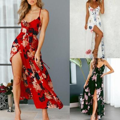 Summer Women Printed Strapless Dress SeasideIrregular Long Dresses Ruffles Chiffon Maxi Dresses