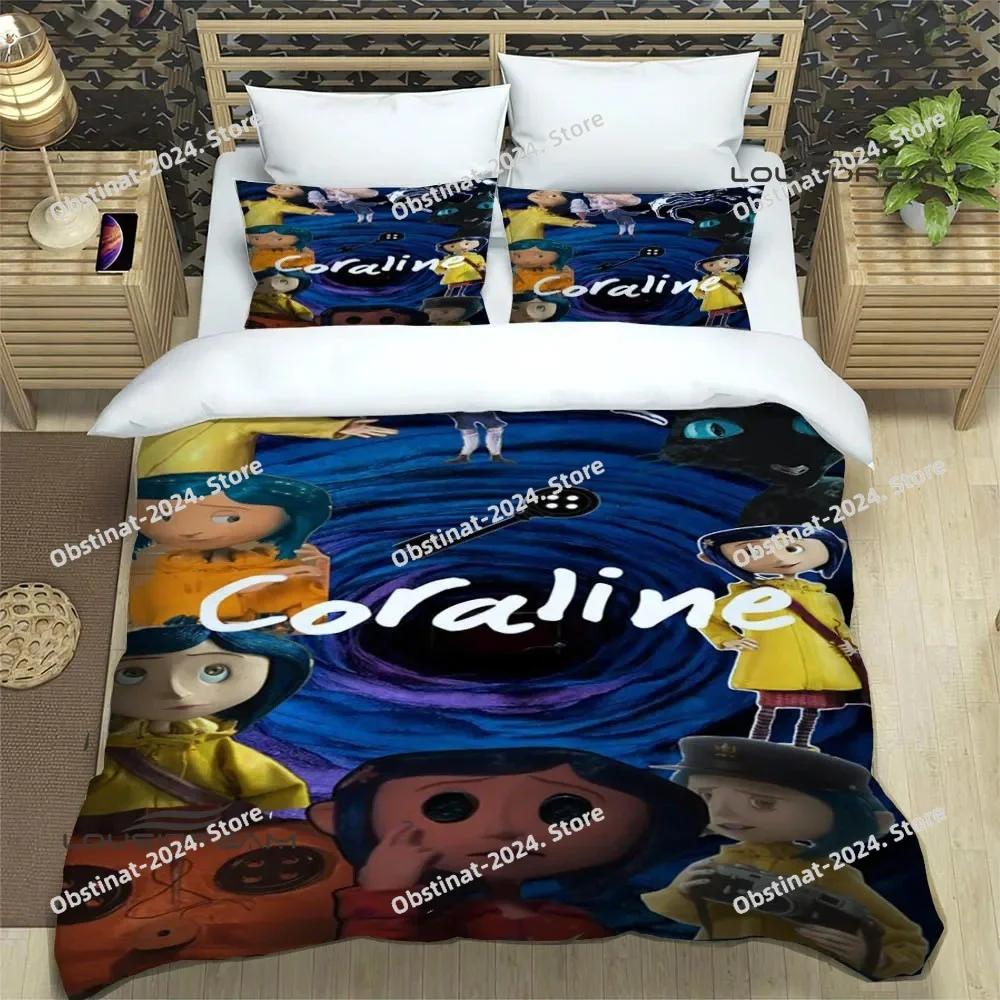3D Cute C-Coraline Cartoon Bedding Set Printed Bed Set With Pillowcase Bed Duvet Cover Soft Single Double Queen Super King Size