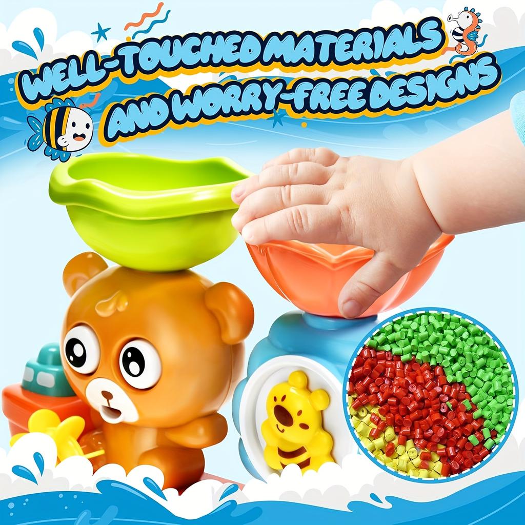 Baby Bath Toy with Two Strong Suction Cups,Kids Bathtub Water Play Bear Boat Toy for Boys and Girls,Ideal Gift for Infants,Toddlers Learning To Shower
