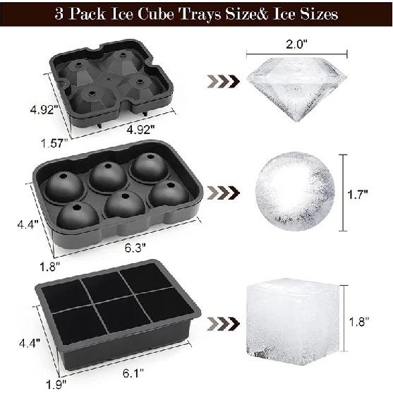 Large Ice Cube Trays Silicone Ice Cube Molds For Freezer With Lid Reusable Whiskey Ice Mold Ball Diamond Ice Mold