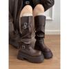 Thick-soled Heightening Maillard Boots Women's Vintage Tall Knight Boots Pile Boots Western Boots