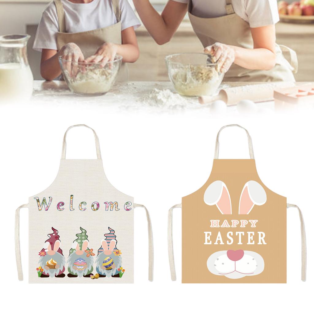 Easter Pattern Kitchen Apron for Women Men Home Cooking Sleeveless Aprons Gnome Rabbit Print Bibs Baking Accessories