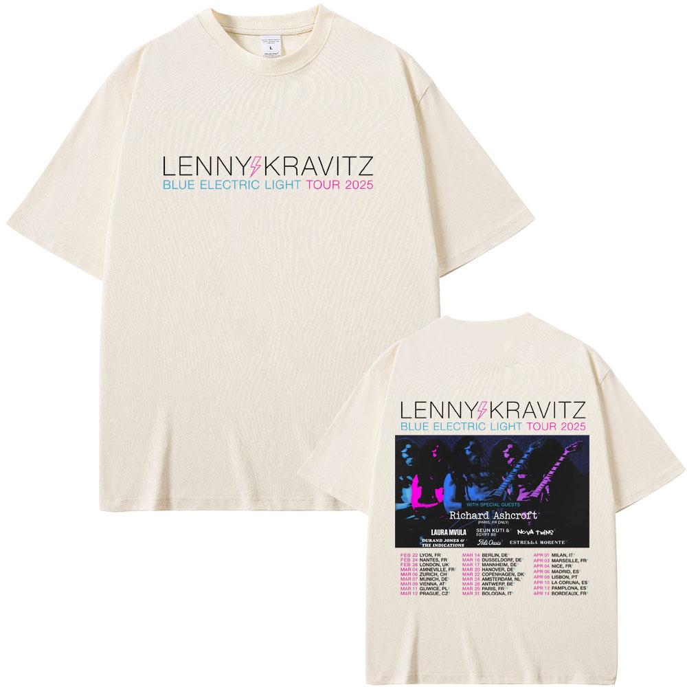 Lenny Kravitz Blue Electric Light Tour 2025 T Shirt Men Women Casual Cotton Vintage Short Sleeve Tshirt Male Oversized Tshirts