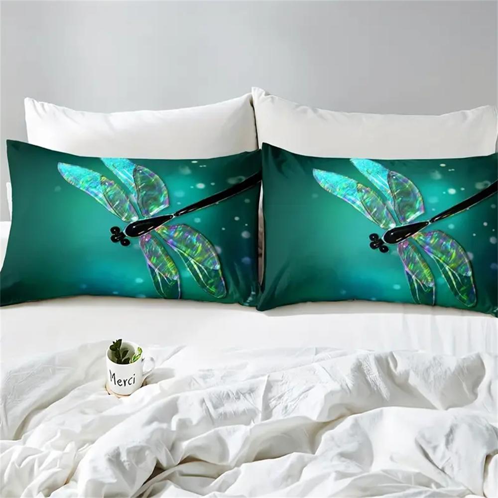 Dragonfly Printed Duvet Cover Set (1 Duvet Cover + 1/2 Pillowcase), Rustic Aesthetic Animal Bedding Set For Bedroom Guest Room