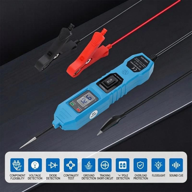 Car Electrical Tester Pen with Digital Readout, Automotive Circuit Test Pen for Signal and Power Checks, Extended Cable Design for Garage Wiring Work