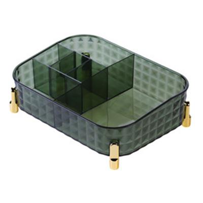 Makeup Organizer Tray Large Capacity Countertop Storage Case for Brushes Lipsticks Skincare Green