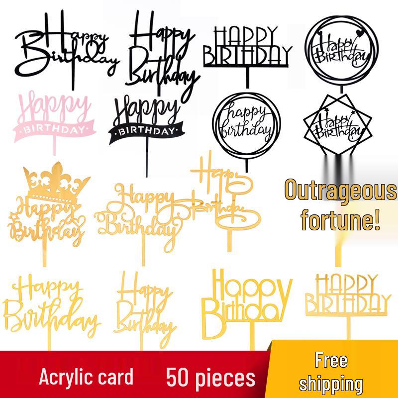 50-Pack Acrylic 'Happy Birthday' Cake Toppers - Popular Party Decorations with Free Shipping