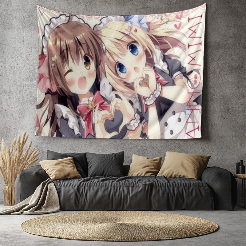 Tapisserie Kawaii Anime Filles de Service Esthétique Rose Accrochage Mural Stuff Cool pour Chambre Tissu d'Arrière-Plan pour Chambre à Coucher Dortoir Cutecore Room