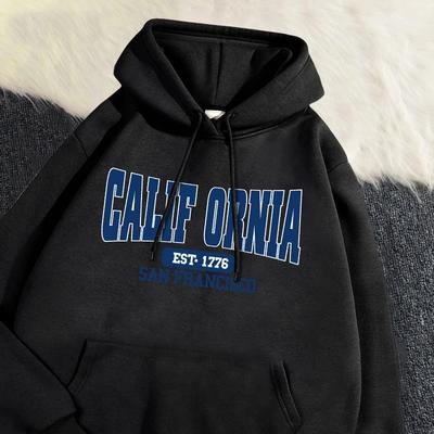 Podzim Zima Dámské Mikiny California Est 1776 San Francisco Tištěná Mikina Teplý Fleece Pohodlný Pulovr Ležérní Topy