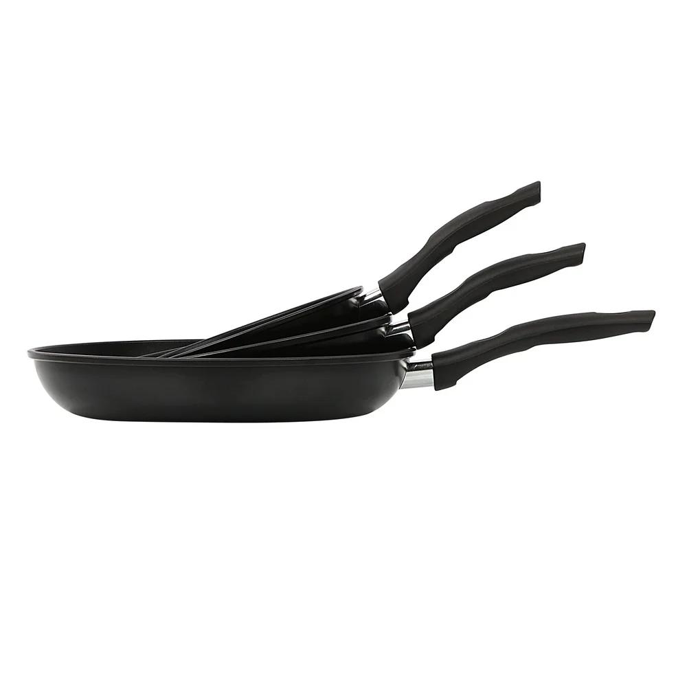 3Piece NonStick Aluminum Skillet Set Lightweight Skillets Dishwasher Safe Easy Cleanup CoolTouch Handles Versatile Cookware