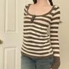 European & American Retro U-Neck Color Block Stripe Knit Sweater - Women's Casual Long Sleeve Top