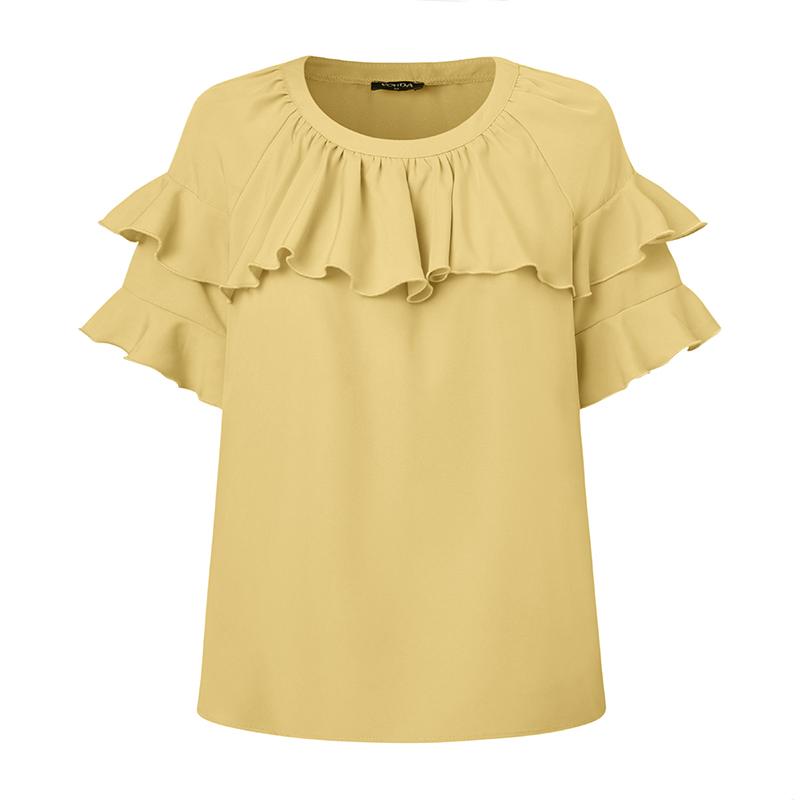 

VONDA Summer Women O-neck Short Sleeve Ruffled Soild Color Blouse XL жовтий