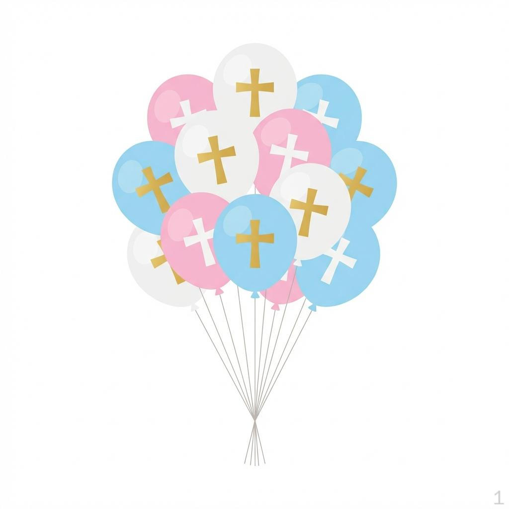 100 Pieces Latex Balloons Cross Print for Groups, Christians, First Communion Parties, Baby