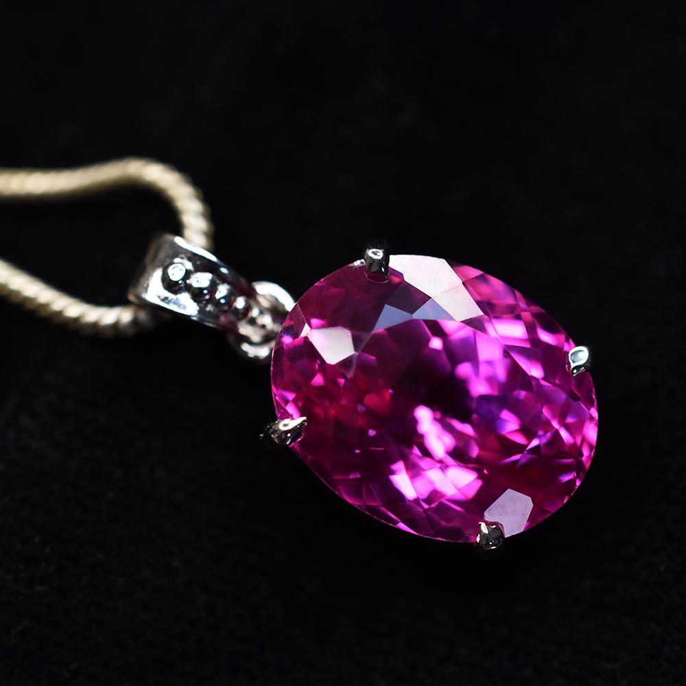 925 Sterling Silver Pendant Natural 32 Ct Pink Sapphire Oval Gemstone