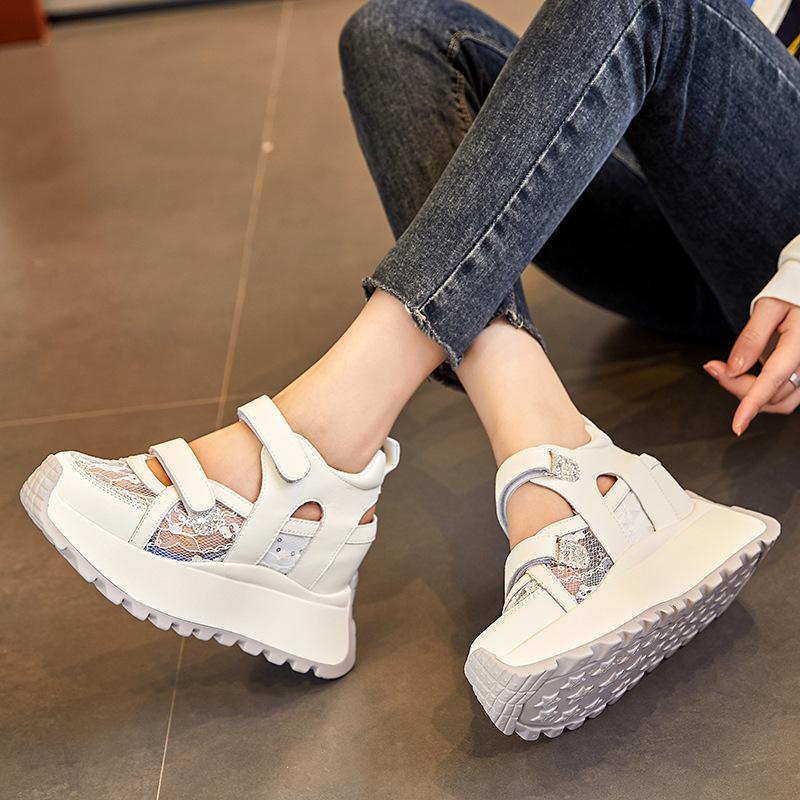 Borsa estiva sandali con testa pantofole esterne nuove interno rialzo suola spessa scarpe pigre piccole A