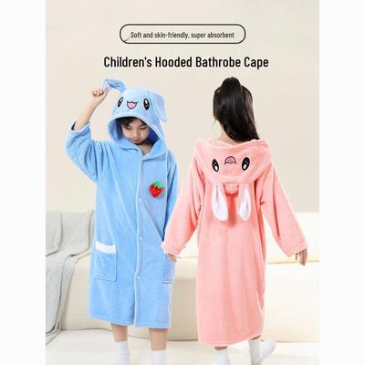 Dětský župan s kapucí z korálového fleecu: Hustý, Vodu Absorbující a Rychleschnoucí Plášť na Podzim a Zimu