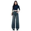Spring Autumn Unique Rhinestone Vintage Straight Wide Leg Denim Pants For Women Casual Pants Oversize Denim Trousers