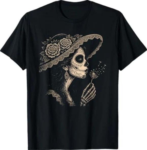 la Catrina Blowing Wishes Dandelion T-Shirt S