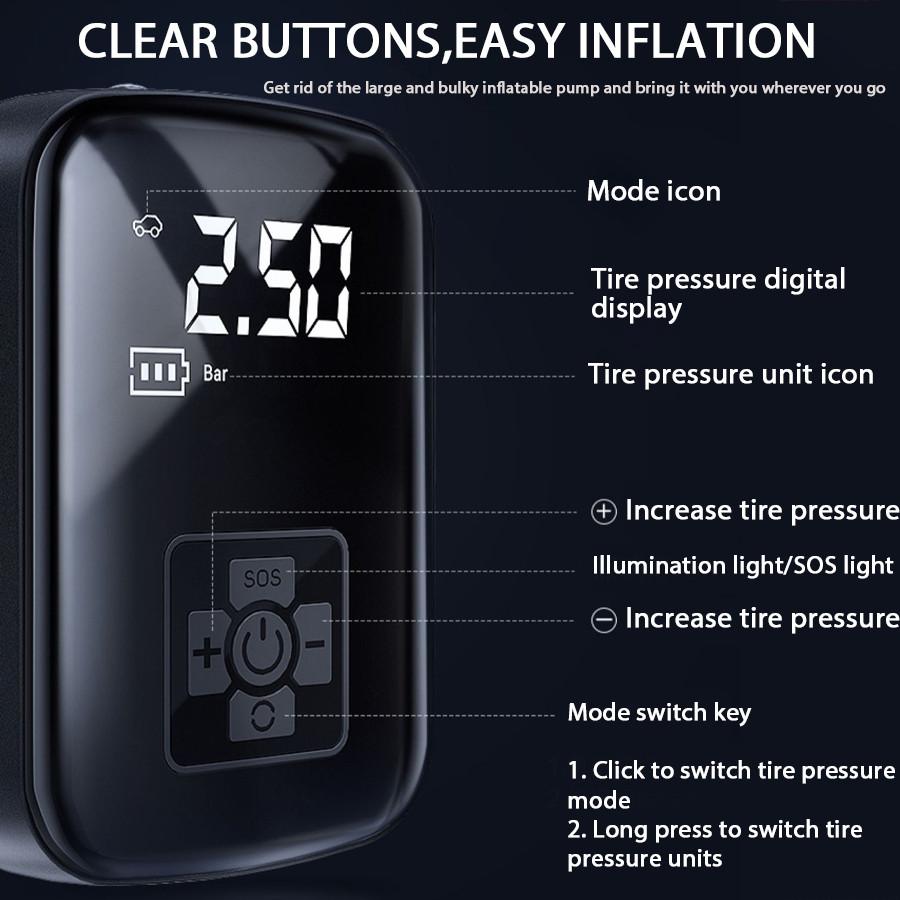 Small Portable Automatic Air Pump Electric Cars Tire Inflator Wireless Car Mounted Digital Display Inflation Pump