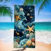 Dark Blue Wave Starfish Seashell Beach Towel Nautical Ocean Coral Print Quick Dry Absorbent Towel for Beach Summer Holiday