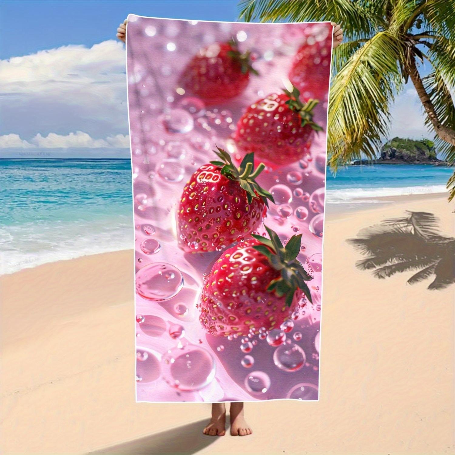 

Strawberry Design Large Quick-Drying Beach Towel, Polyester Sand Sun Protection for Surfing Swimming W40*H60(CM)