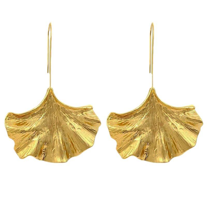 ZA Vintage Ginkgo Leaf Long Earrings with Gold Alloy Hooks