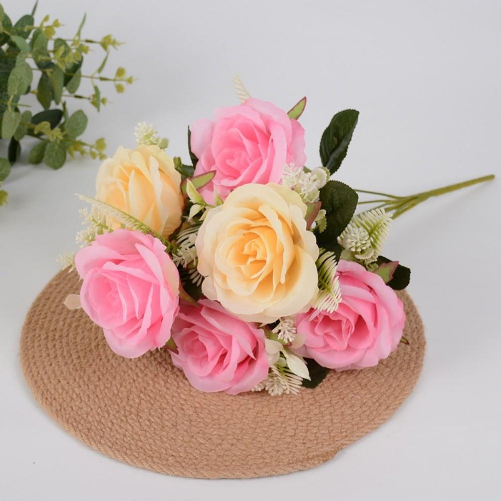 New 7 Heads Real Happy Flower 10 Colors Mini Natural Simulated Rose Photography Photo Gift Crystal Grass Bouquet Home Decorative