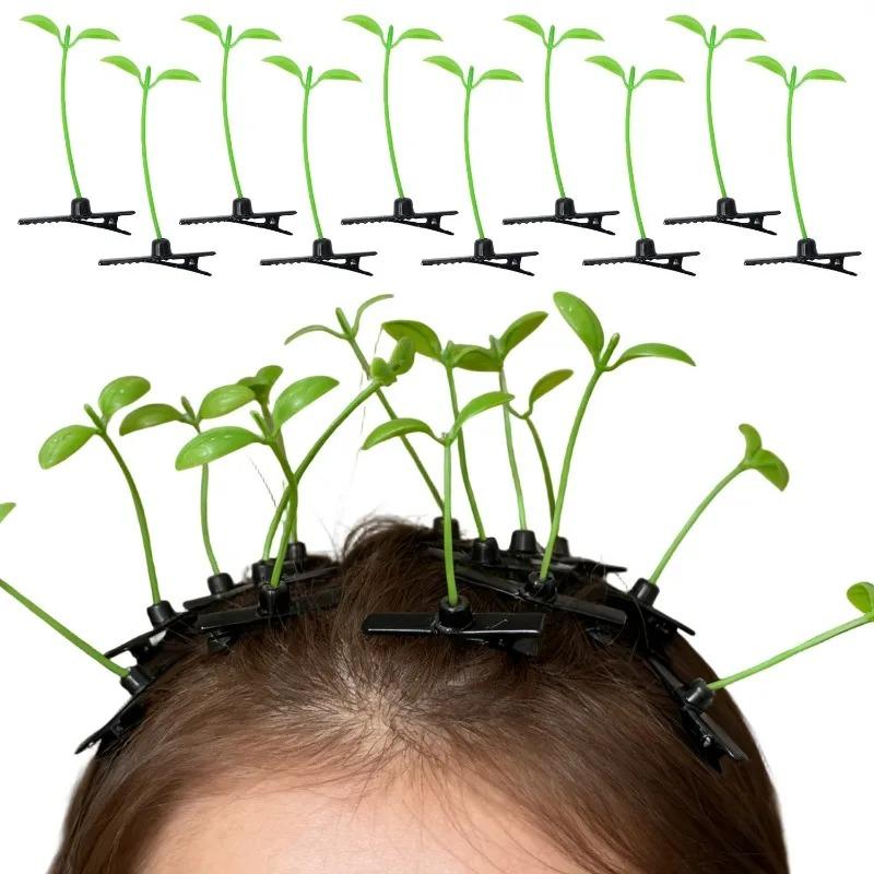 100 Pezzi Divertenti Mollette per Capelli con Erba Crescente Kawaii Design Germoglio di Fagiolo Carine Acconciature Testa Germogliante Bambino Coppia Festival Festa Divertimento