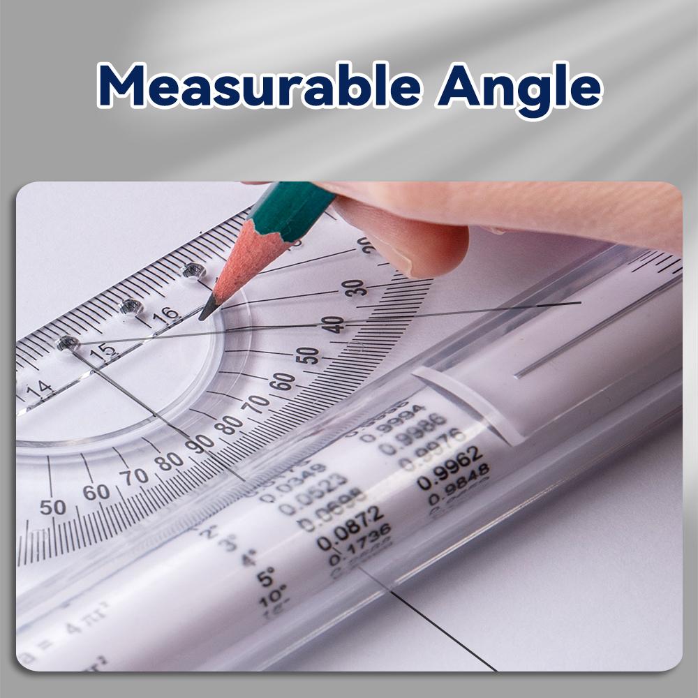 30cm Transparent Parallel Roller Ruler Multifunction Drawing Tool Scale Angle Line Balance Architectural Measuring Rolling Ruler