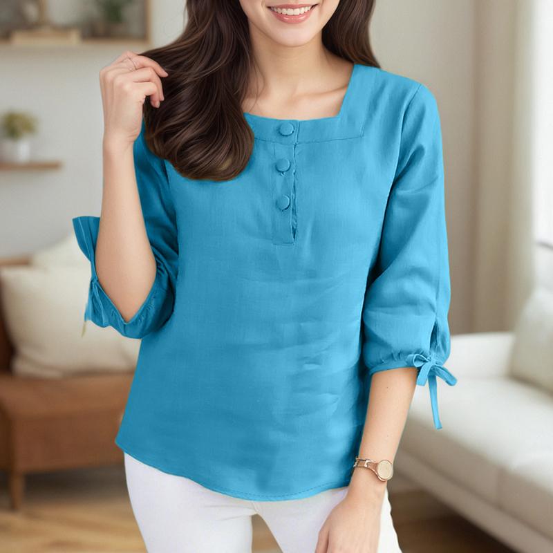 

ZANZEA Women Square Neck Summer 3/4 Sleeve Loose Blouse 5XL синій