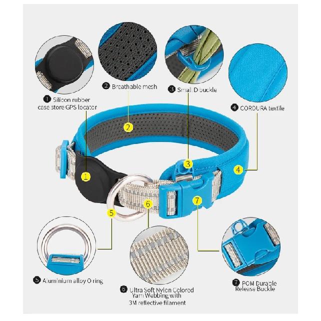 Personalized AirTag Dog Collar Adjustable Nylon Reflective Padded Pet Dog Collar for Small Medium Large Dog Accessories