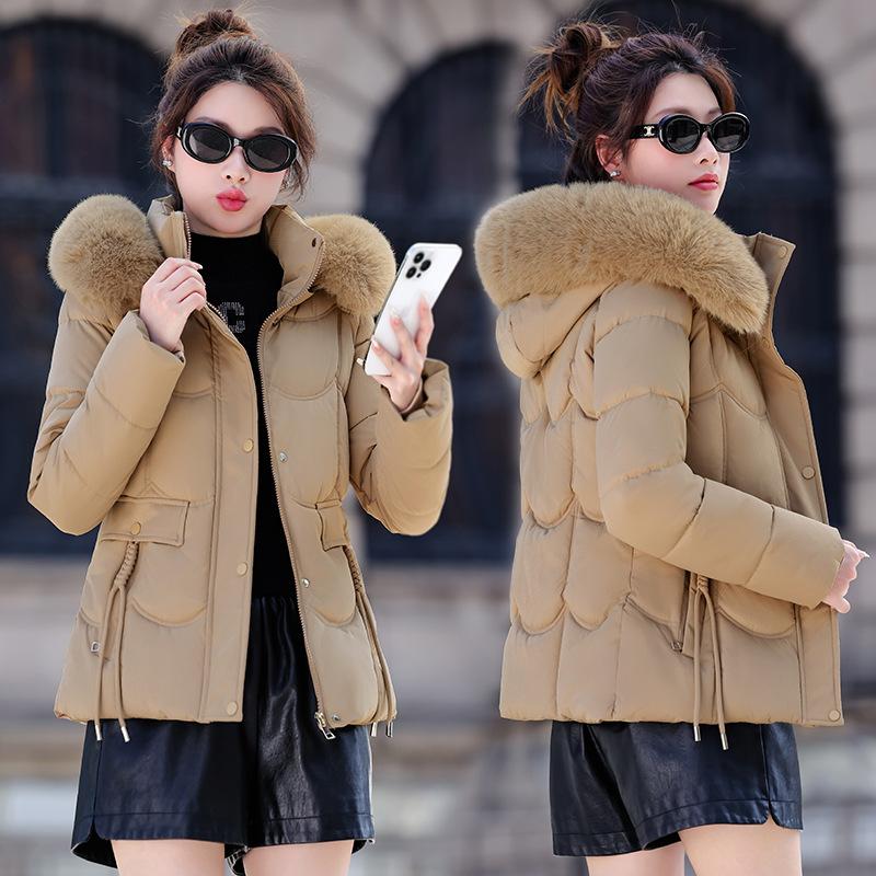Removable Cap Cotton-padded Coat Women's Short Winter Thickened Big Fur Collar Jacket