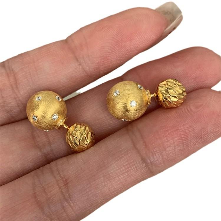 Gold Brushed Starburst Ball Stud Earrings: Versatile, Light Luxury Design for Women.