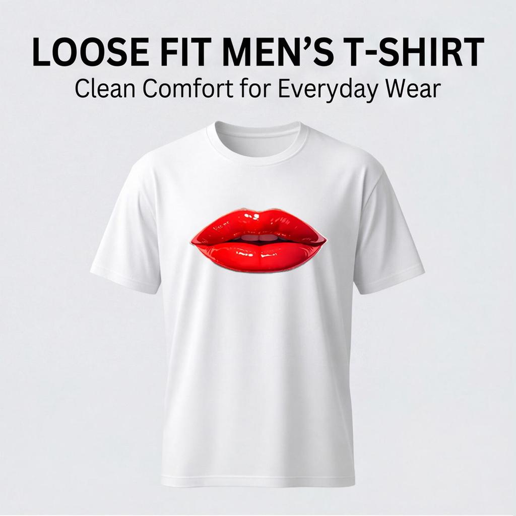 Glossy Red Lips 3D All Over Print Men's Crew Neck T-Shirt