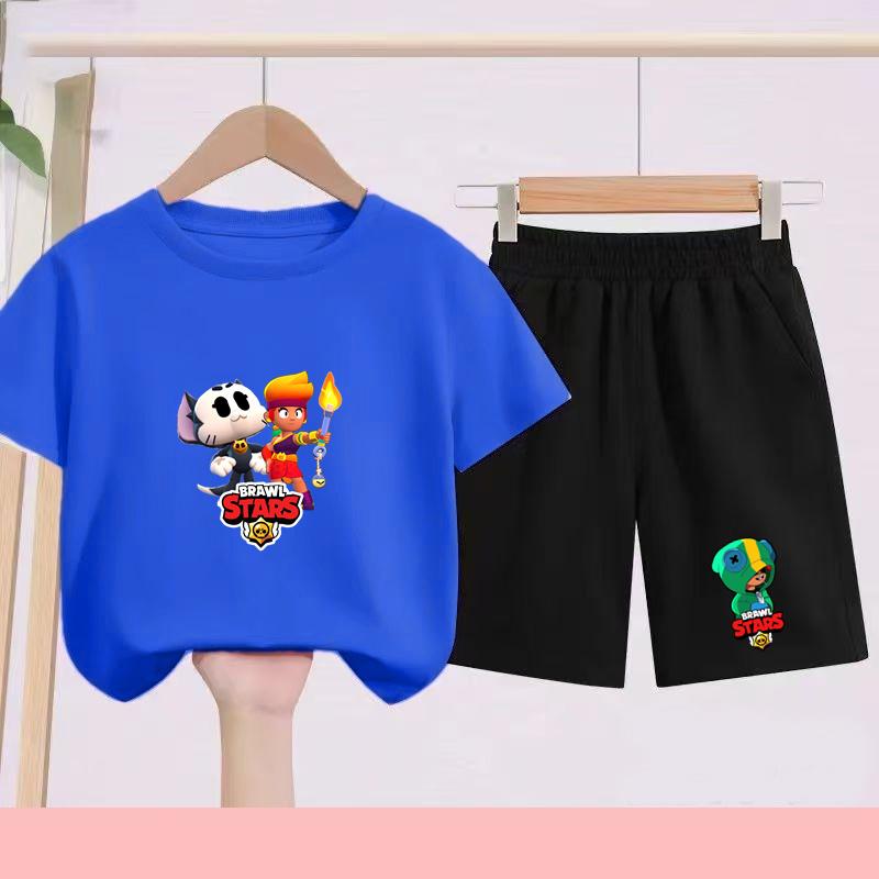Children's Set - Disney Print Summer Boys' and Girls' Sports T-Shirts, Casual Short-Sleeved Shorts Set, 2-piece, for Ages 2-13