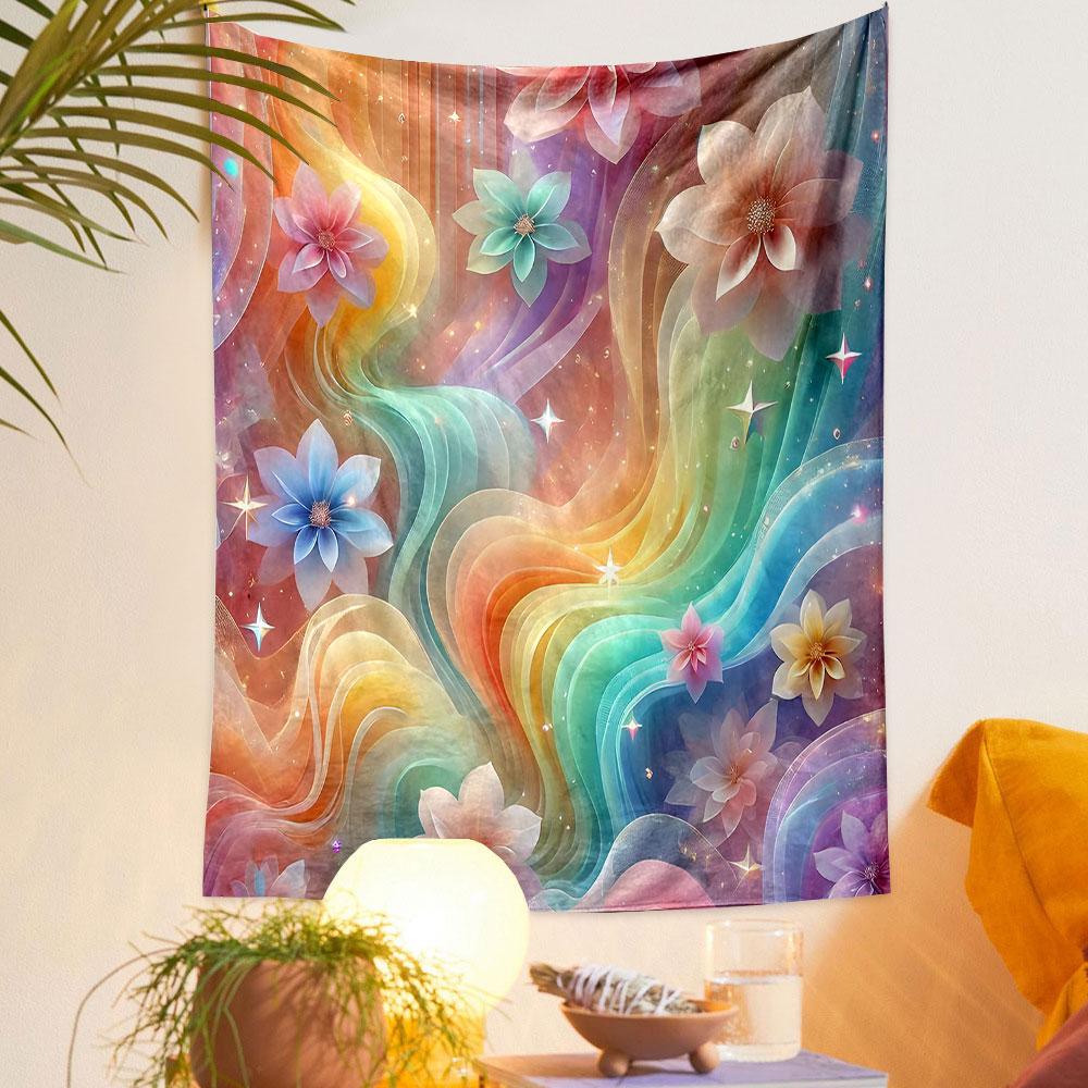 Rainbow Floral Fantasy Tapestry Design Patterned Tapestry Decorative Wall Hanging, Home Bedroom Living Room Decor