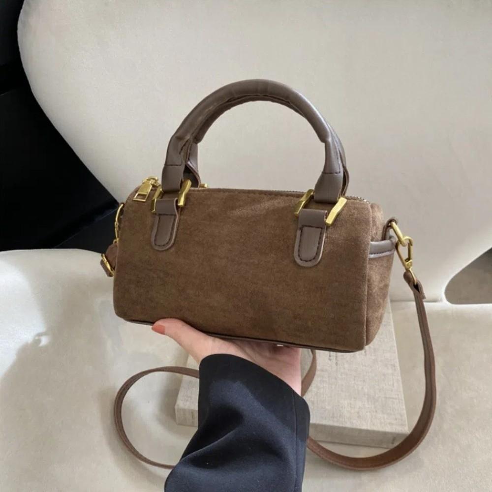 

Zipper Faux Suede Cylinder Bag Y2K Women s Handbag Simple Boston Crossbody Bag Girls кофейный