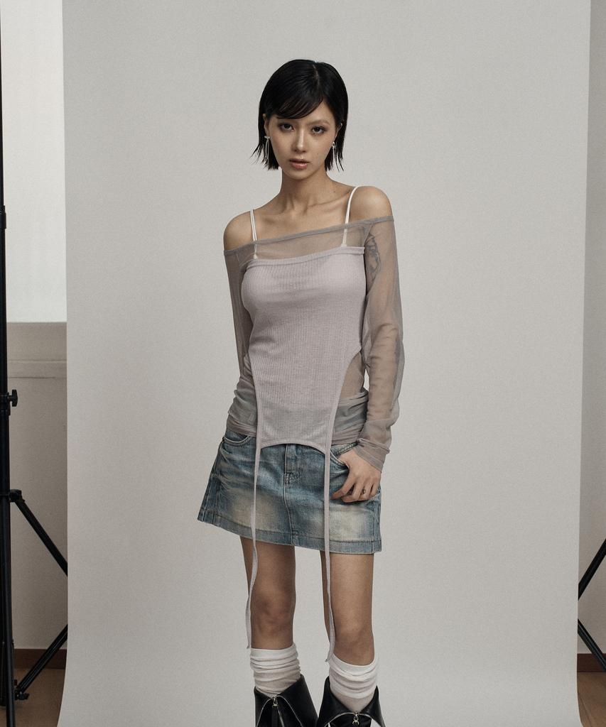 ILLIO Gray Angel Wing Mesh Long Sleeve
