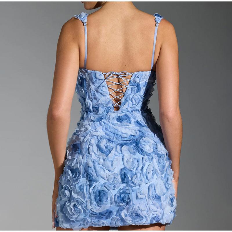 Summer 2025 Sexy Square Collar 3D Flower Slim Fit Sleeveless Strapless Short Dress Fashionable Women's Clothing Mini Dresses