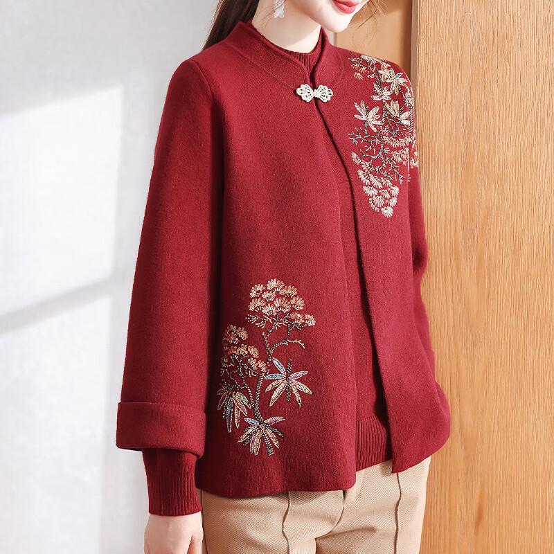 Mid-Aged Women's Autumn/Winter Knitted Sweater Top Set