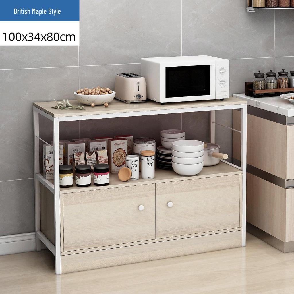Multi-Layer Kitchen Organizer: Storage Rack, Bowl Cabinet, Cutting Table, Microwave & Vegetable Shelf, Floor Standing Cupboard