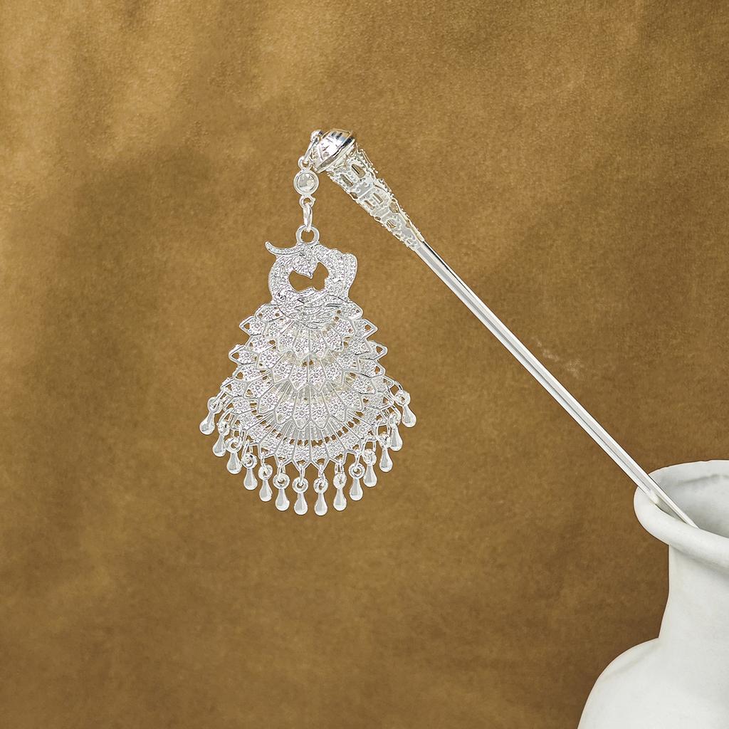 Ethnischer Stil Imitation Miao Silber Bunt Tropföl Pfau Haarnadel Retro Touristenattraktionen Schmetterling Blumen Stufen-Schüttler Haarnadel Damen